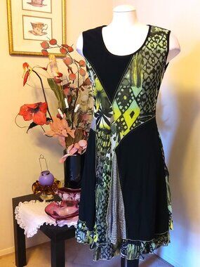 NWOT Laura Well Tailored Black Green Summer Lined Midi Dress Size 8